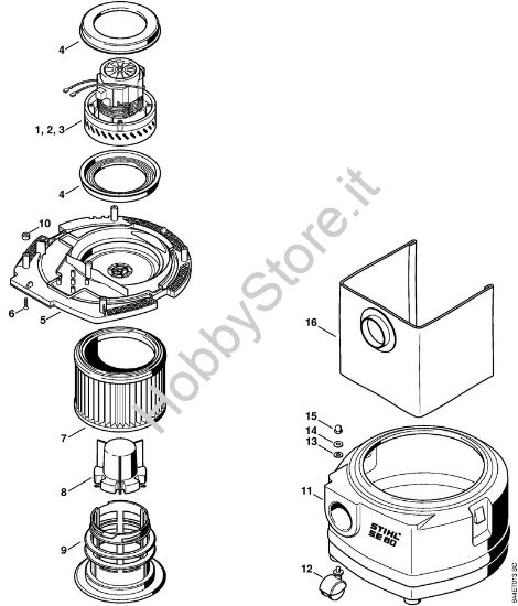 Elettromotore, filtro, serbatoio Aspiratori (SE) SE 60 della marca STIHL