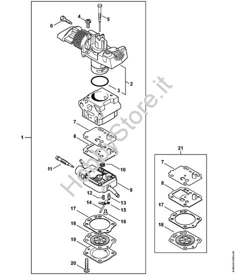 Carburatore RC2-S243 fino a Numero di matricola 514399784 Tosasiepi (HL) HL 91 KC-E della marca Stihl