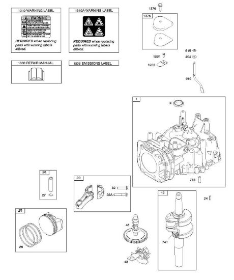 D - Albero a camme, albero motore, cilindro, manuale per l'uso, biella/anelli/pistone, etichetta di avvertenza B&S - 12 €¦ 12Q902-0154-B1 brand Stihl