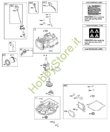 D - Albero a camme, albero motore, cilindro, pistone/segmento pistone/biella, coppa, targhetta di indicazione pericolo B&S - 08 €¦ 08P502-0004-H1 brand Stihl