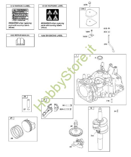D - Albero a camme, albero motore, cilindro, manuale per l'uso, biella/anelli/pistone, etichetta di avvertenza B&S - 12 €¦ 12Q902-0169-B1 brand Stihl