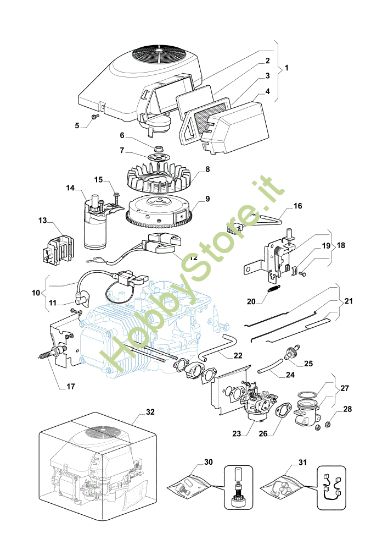Picture of Avviamento, carburatore e filtro aria OM 72C/12,5KH Cat.2014 Trattorino