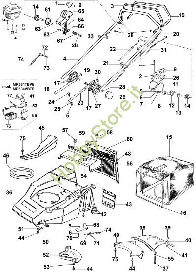 Picture of Manubrio tipo vecchio (Fino a dicembre 2002) MR 534 THVX Rasaerba