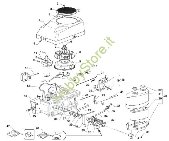 Picture of Avviamento, carburatore e filtro aria GLX 14-84H Trattorino