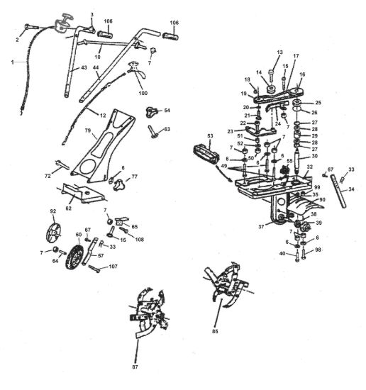 Picture of Control Cables-Handle,Tines-Depth Bar,Wheel-Drive Belt